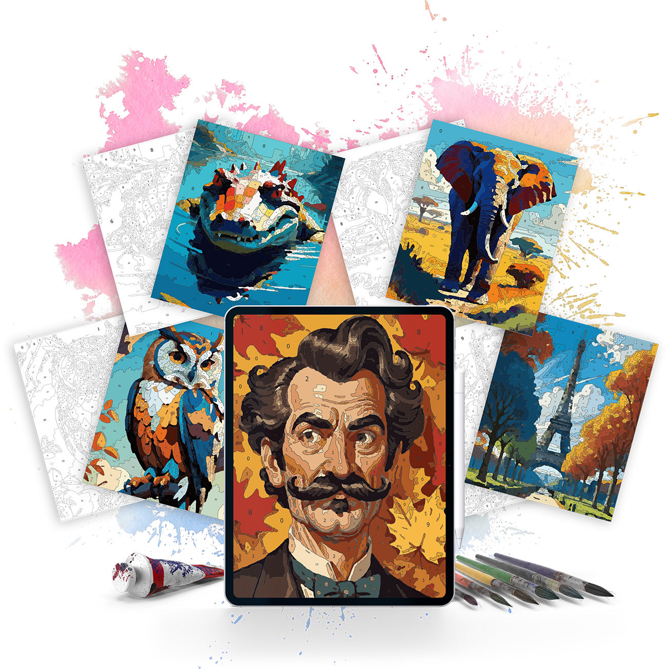 Color by Numbers mega bundle for adults with 125 pages, 25 artworks and 5 difficulty levels. Digital download printable for Procreate & Sketchbook.